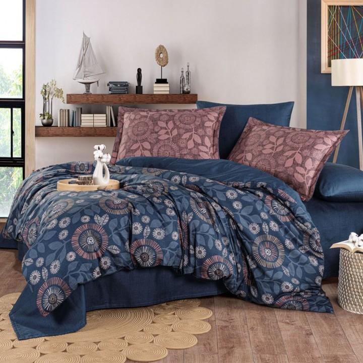 Постільна білизна HOBBY Premium Sateen FIORELLA синій/бронза 300TC