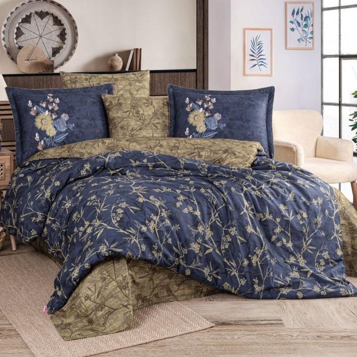 Постільна білизна HOBBY Premium Sateen JESSICA синій/голд 300TC
