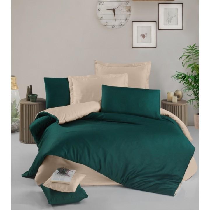 Постільна білизна Victoria сатин Plain Green/Cream зелений/крем