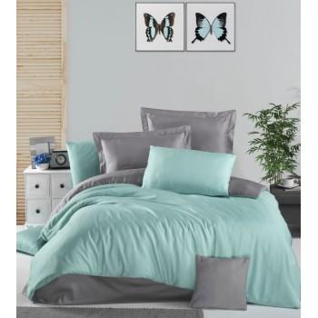 Постільна білизна Victoria сатин Plain Mint/Grey ментол/сірий