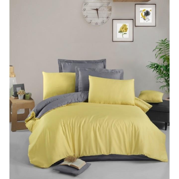 Постільна білизна Victoria сатин Plain Yellow/Grey жовтий/сірий