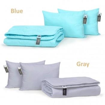 Набір ковдру та дві подушки MirSon Евкаліптовий Теплий 1703, 9047 Eco Light Blue/Gray антиалергенний