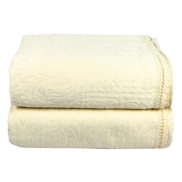 Покрывало жаккардовое Lighthouse Damask Naturel с кружевом