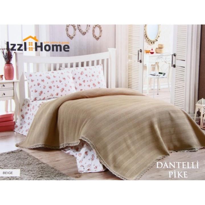 Покрывало-плед IzziHome Dantel бежевый хлопковое с кружевом