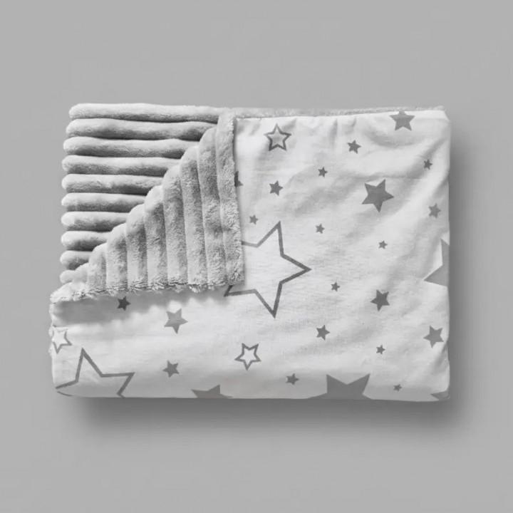 Плед BabyStar детский Звезды 2 серый хлопок и мягкий плюш