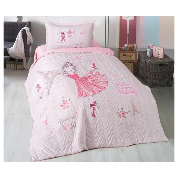 Покривало підліткове Aran CLASY бавовняне стьобане з наволочкою 180x240 Romantic Girl