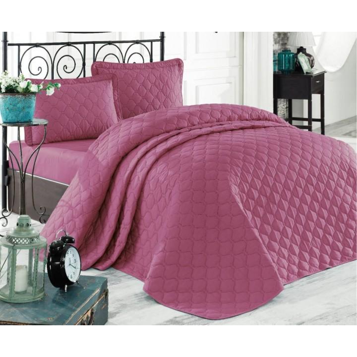 Покрывало стеганное Aran CLASY хлопковое с наволочками 240x260 см Rabel V7 Сливовое