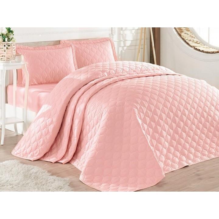 Покрывало стеганное Aran CLASY хлопковое с наволочками 240x260 см Rabel V4 Розовое