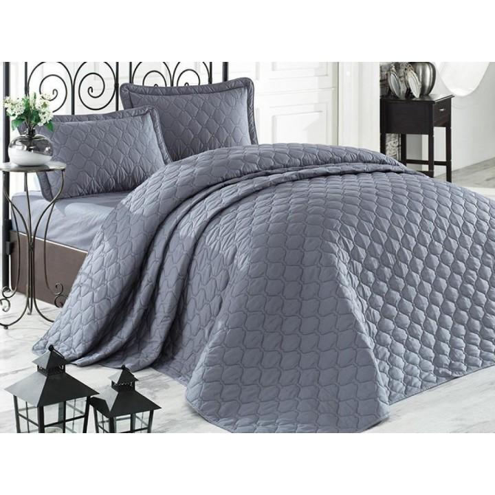 Покрывало стеганное Aran CLASY хлопковое с наволочками 240x260 см Rabel V1 Серое