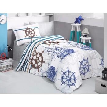 Покривало підліткове Aran CLASY бавовняне стьобане з наволочкою 180x240 Marine