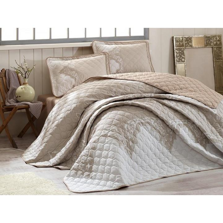 Покрывало стеганное Aran CLASY хлопковое с наволочками 240x260 Mikanos V2 Бежевое