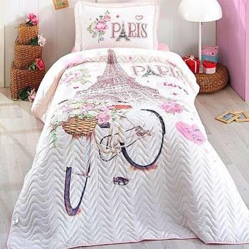 Покривало підліткове Aran CLASY бавовняне стьобане з наволочкою 180x240 см Paris Love
